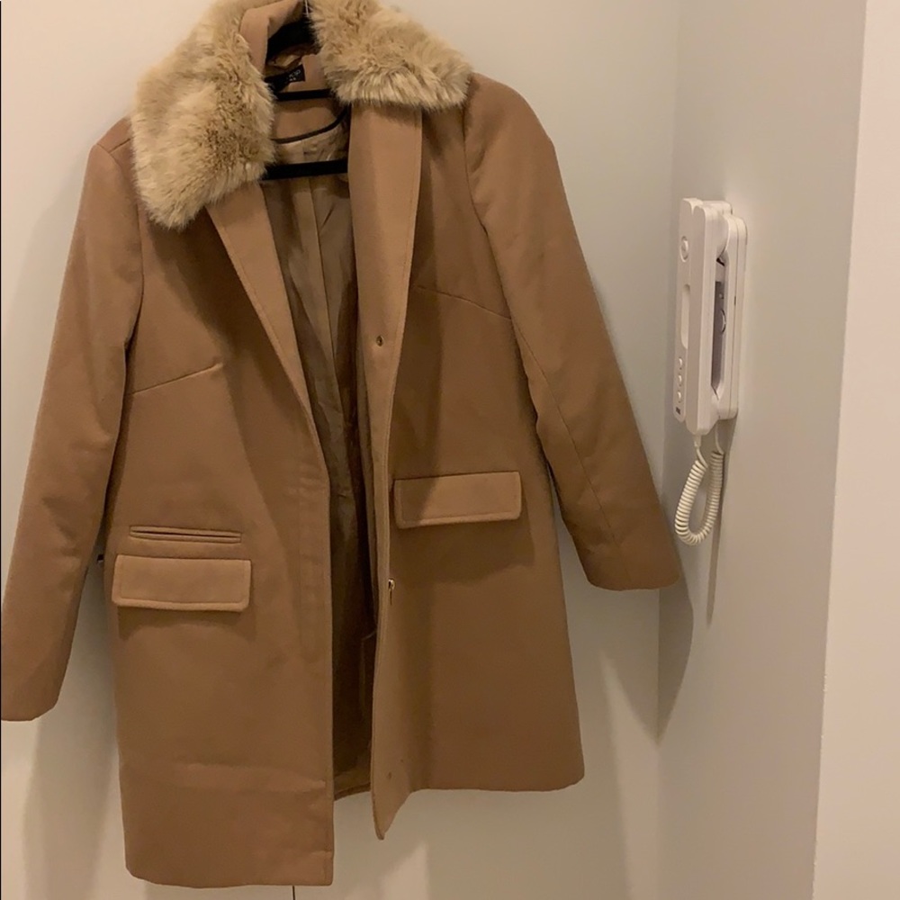 Topshop Camel Coat with Faux Fur Collar